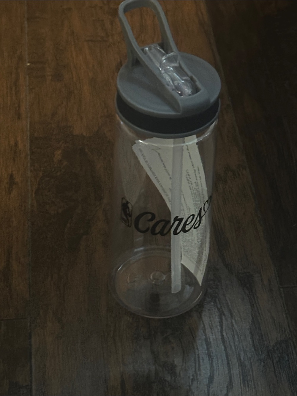 NBA Clear Water Bottle with Gray Lid and Straw